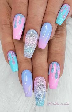 Drip Nails, Pretty Nail Art Designs, Simple Nail Art Designs, Bright Nails, Nail Arts, Cute Acrylic Nails, Acrylic Nail Designs