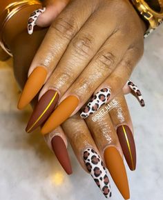 Orange Cheetah Print Nails, Orange And Animal Print Nails, Orange Nails Leopard, Cheetah Print Nails Fall Orange, Stiletto Cheetah Nails, Nail Desi, Ballerina Acrylic Nails, Feet Nail Design