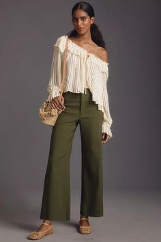 The Ettie High-Rise Crop Wide-Leg Pants by Maeve | Anthropologie Linen Pants Outfit, Anthropologie Clothing, Ss 2024, Oversized Pants, Maeve Anthropologie, Cropped Wide Leg Pants, Palazzo Pants, New Wardrobe, Linen Pants