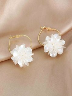 Bridal Abalone Pearl Flower Hoop Earrings