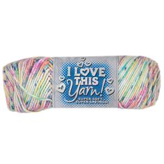 i love this yarn super soft cotton yarn in multicolors on a white background