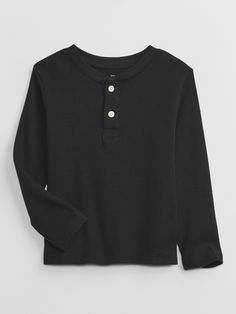 babyGap Waffle-Knit Henley T-Shirt | Gap Factory Casual Winter Waffle-knit Henley, Casual Winter Waffle Knit Henley, Casual Waffle Knit Henley For Fall, Henley Neckline Waffle Knit Tops For Fall, Fall Waffle Knit Henley With Henley Neckline, Fall Waffle Knit Henley, Winter Henley Neckline Top With Button Closure, Casual Black Henley For Fall, Casual Black Waffle Knit Top