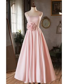 Get 10% off now! Buy simple pink satin bridesmaid dress with spaghetti straps at wholesale price online. Free shipping and pro custom service since 2009. Pink Satin Bridesmaid Dress For Prom Season, Satin Bridesmaid Dress With Spaghetti Straps For Wedding, Satin Spaghetti Straps Bridesmaid Dress For Wedding, Pink Satin Dress With Spaghetti Straps, Pink Satin Spaghetti Strap Dress, Party Dress Pink, Pink Formal Dress, डिजाइनर कपड़े, Flower Prom Dress