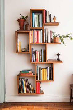 25+ Practical Wall Bookshelves for Small Spaces Practical Bookshelf Styling, Bedroom Shelves Design, Small Corner Storage Ideas Bedroom, Small Bedroom Ideas Bookshelves, Floating Bookshelf Bedroom, Wall Book Shelf Ideas Aesthetic, Small Room Bookshelf Ideas, Small Bedroom Corner Ideas, Small Wall Bookshelf Ideas