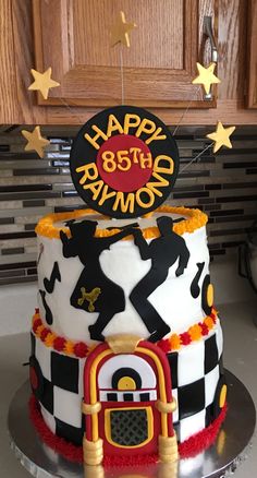 a birthday cake that is decorated to look like a train