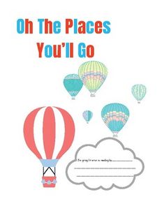 a greeting card with hot air balloons flying in the sky and an envelope that says, oh the places you'll go