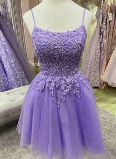 Purple Tulle with Lace Short Straps Homecoming Dress Lilac Lace Dress, Purple Tulle, Gown For Women, 16 Dresses, Sweet 16 Dresses, Lace Short, Garden Parties, Formal Dresses For Women, Formal Dresses Prom