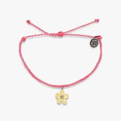 Greet summer in style with our Solstice Enamel Flower Charm Bracelet. In two string shades— pink and seafoam green—this bitty braid design features an enameled flower charm with a silver ball bead in the middle. Flower Charm Bracelet, Pura Vida Bracelets, Braid Designs, Enamel Flower, Pink Beads, Flower Bracelet, Pink Bracelet, Yellow Flower, Seafoam Green