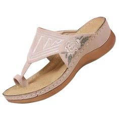 Women's Shoes Sandals Summer Beach Flip Flops Casual Slippers Fashion Wedge Heels Beige Toe Post Wedge Sandals, Beach Season Wedge Sandals With Round Toe, Toe Post Wedge Sandals For The Beach, Beach Toe Post Wedge Sandals, Beige Toe Post Heels For Vacation, Beige Toe Post Wedge Sandals For Beach, Beach Wedge Sandals With Toe Post, Wedge Sandals With Cushioned Footbed For Beach Season, Vacation Toe Post Wedge Sandals