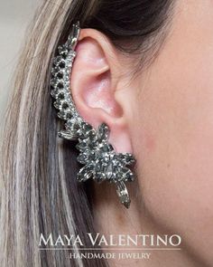 Bridal Ear Cuff, Crystal Ear Climber, Swarovski Ear Cuff, Crystal Climbing Earrings, White Crystal Earring For Bride, Wedding Jewelry, Gift Amazing ear cuff design, crystal ear cuff, great for bridal, prom, special occasion or ag fit for a best friend designed and created by Maya Valentino, with super sparkling crystals from Swarovski® Ear cuff Details: Element size:77 mm x 40 mm at the bottom of the earring is a stud and at the top is High-Quality Clip. The other side Stud earring: * if you cho Rose Gold Ear Cuff, Climbing Earrings, Crystal Cluster Earrings, Champagne Earrings, Crystal Ear Cuff, Silver Ear Climbers, Ear Cuff Earrings, Ear Crawler, Ear Crawler Earrings