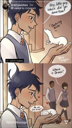 two comics with the same person holding a bird