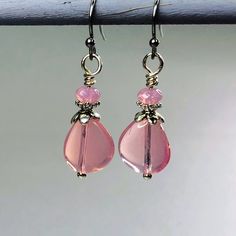 Pink Glass Teardrop Earrings Handmade Czech Glass Beads - Etsy Nickel-free Czech Glass Teardrop Earrings As Gift, Elegant Pink Teardrop Beaded Earrings, Pink Beaded Crystal Drop Earrings, Pink Beaded Drop Crystal Earrings, Handmade Pink Drop Jewelry, Pink Dangle Crystal Earrings For Gift, Pink Nickel-free Drop Jewelry, Czech Glass Teardrop Earrings Gift, Nickel-free Pink Drop Jewelry