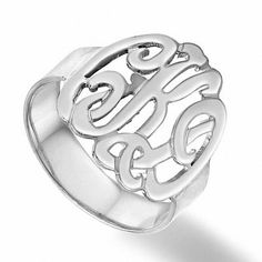 Elegantly inscribed in flowing script lettering, her three initials adorn this 10K gold monogram ring. State your initials in the order in which you would like them, left to right. The center initial will be larger as shown. Polished to a brilliant shine, this mongram ring is sure to impress. Monogram Ring Gold, Silver Monogram, Script Monogram, Monogram Ring, Monogram Jewelry, Script Lettering, Gold Monogram, Precious Jewelry, Jewelry Care