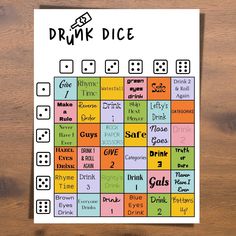 a game board with dices on it and the words drink dice written in different languages