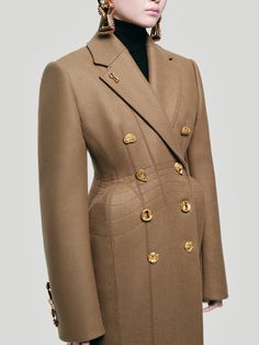 Chilly Weather Outfits, Small Leather Accessories, Wool Long Coat, Elsa Schiaparelli, Long Wool Coat, Double Breasted Coat, Green Wool, Shop Womens