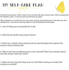 * She Makes a Home *: Your Self-Care Action Plan - A Free, Printable Worksheet My Self Care Plan, Wellness Recovery Action Plan, Self Care Plan, Self Care Worksheets, To Do Planner, Counseling Psychology, Mental Health Counseling, Therapeutic Activities