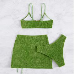 Fancy fashion. Material made of polyester, expandes and nylon. Fitted Sets For Vacation In Solid Color, Fitted Vacation Sets In Solid Color, Fitted Solid Color Vacation Sets, Fitted Solid Color Sets For Vacation, Fitted Green Beach Sets, Green Fitted Sets For Beach Season, Fitted Green Sets For Beach Season, Party Swimwear With Lined Body In Green, Green Fitted Beachwear Sets