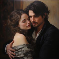 a painting of a man and woman embracing each other