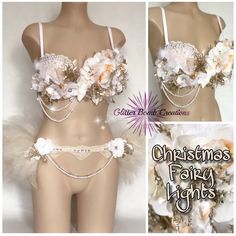 Nwot 32c Champagne Flower Rave Bra And Sparkly Half Tutu/ Led Light Up Christmas Fairy Costume/ Gold Holiday Goddess Sold-Out Custom-Made Lace Outfit From Glitterbombcreations (Etsy) Throwing In Free Complimentary Boa And Headband. Comes With Box. Please Note: In One Of The Latter Photos, I Circled An Area. The Chain Broke Between The Third And Fourth Beads, And The Flower Came Off For Some Reason. I Attempted To Glue It Back Similar To How The Seller Glued The Flower And Chain Originally. Just Christmas Fairy Costume, Champagne Flowers, Lace Costume, Glitter Bomb, Rave Bra, Gold Holiday, Led Fairy Lights, Lace Outfit, Christmas Fairy