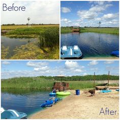 before and after photos of boats in the water at different stages of being used to float