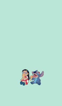 two cartoon characters sitting next to each other on a blue background with the same color