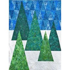 quilted christmas trees with blue and green background