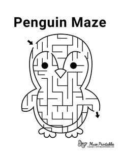 a penguin maze is shown with the words penguin maze on it and an arrow pointing up to