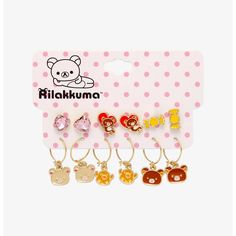 Every Outfit Needs A Pair Of Bear-Y Cute Earrings! This Set From Rilakkuma Includes Studs Of Purple Cz Hearts, Rilakkuma On A Heart And Yellow Candies. There Are Also Mini Hoops With Dangling Charms Of Rilakkuma, Kiiroitori And Korilakkuma. Alloy Set Of 6 Pairs Sanrio Merchandise, Birthday Witch, Sanrio Jewelry, Amazing Rooms, Gold Rhinestone Earrings, Hello Kitty Earrings, Reality Shifting, Bff Jewelry, Musical Jewelry Box