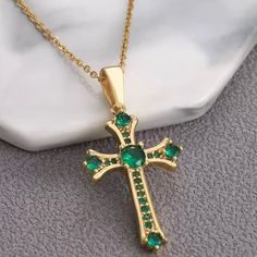 “Emerald Cross Flory” Fleury Coptic Pave Gemstone Encrusted Triple Trefoil Flower Fleur De Lis Lobed Crucifix Catholic Christian Faith Devout Devotion Passion God Jesus Holy Pray Hope High End Elegant Elevated Luxurious Classy 18k Gold Necklace. A Cross Flory (Or Fleury) Is A Cross Adorned At Each Terminal End With Flowers, Fleur-De-Lis, Or Trefoils. The Three Petals Can Symbolize The Holy Trinity; The Virtues Of Wisdom, Faith, And Chivalry; Or 12 Total Petals To Represent The 12 Apostles Who Sp Elegant Green Cross Jewelry, Elegant Green Cross Necklace, Emerald Cross Necklace, Elegant Green Cross Pendant Necklace, Elegant Green Cross-shaped Jewelry, Elegant Crucifix Gemstone Necklace, Emerald Cross Pendant, Emerald Cross, The 12 Apostles