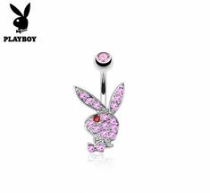 Playboy Bunny Belly Ring CZ Pink /Red Eye Belly Button Piercing Playbunny, Play Boy Bunny Belly Button Rings, Heart-shaped Pink Belly Rings For Gift, Playboy Bunny Necklace, Playboy Necklace, Cute Belly Rings, Nose Ring Jewelry, Belly Button Piercing Jewelry, Belly Piercing Jewelry