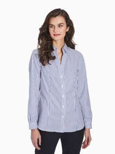 Striped Easy-Care Button-Up Shirt – Jones New York Tailored Button-up Blouse For Business Casual, Classic Tailored Tops For Office, Classic Tailored Office Top, Classic Tailored Office Tops, Fall Button-up Dress Shirt For Office, Fall Season Button-up Dress Shirt, Fall Office Dress Shirt With Button-up Shape, Fall Season Office Button-up Dress Shirt, Fall Office Dress Shirt Button-up