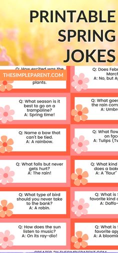 printable spring jokes for kids to help them learn how to use the wording