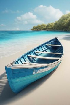 a blue boat sitting on top of a sandy beach