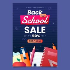 back to school sale banner with pencils and books