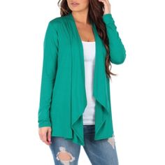 Basic Draped Cardigan Nwot Jade - Size: Medium(8-10) Back Length From Shoulder 27" Pit To Pit 20" From Back Sleeve Length 25" Material: 95% Rayon, 5% Spandex Color Is Richer Than Picture. Fall Green Stretch Cardigan, Green Open Front Sweater For Layering, Spring Green Stretch Cardigan, Spring Stretch Green Cardigan, Green Open Front Top For Layering, Fitted Green Cardigan For Layering, Draped Cardigan, Drape Cardigan, Girl Top