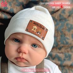 Custom Baby Beanie - Protected By Dogs - Cute Baby Shower Gift (v3) Christmas Gift For Baby, Dog Breed Names, Toddler Beanie, Baby Christmas Gifts, Baby Puppies, Beanie Babies, Baby Warmer, Grandpa Gifts