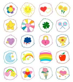 many different types of stickers on a white background, including hearts, stars and other things