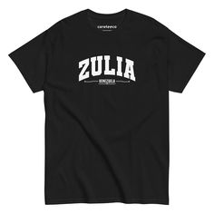 "Venezuelan T-shirt Zulia college style. At Coroteeco we want to offer you pieces that say \"Venezuela, I remember you and I love you.\" Our coroteecos are made for you and to share, because they are also ideal as a gift for a loved one from Zulia. This classic Gildan 5000 model t-shirt is 100% cotton. This product is made especially for you as soon as you place an order, which is why it takes us a bit longer to deliver it to you. Making products on demand instead of in bulk helps reduce overpro Collegiate Short Sleeve T-shirt With Lettering, Graphic Tee With Name Print For Streetwear, Graphic Tee T-shirt With Name Print For Streetwear, And I Love You, College Style, Especially For You, College Fashion, You And I, On Demand