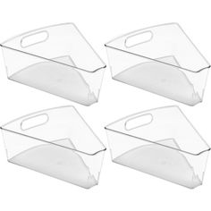 four clear plastic storage containers with lids