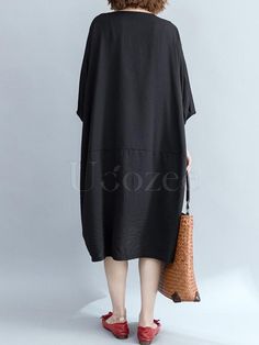 Sku CY-!32370 Material >70%Cotton Style Loose Feature Solid Occasion Going out , Casual , Vacation , Vintage Neckline Round-neck Seasons Spring , Autumn Type Midi Dresses Color BLACK Size FREE SIZE Size chart: Please consult the size chart we provide for this item's measurements to help you decide which size to buy. Please note: There may be 1-3cm differ due to manual measurement. CMINCH Bust Shoulder Sleeve Length FREE SIZE 136 57 31 111 Black Crew Neck Summer Dress, Casual Black Short Sleeve Midi Dress, Casual Short Sleeve Black Midi Dress, Black Midi Dress For Summer Workwear, Black Mid-length Daywear Dress, Black Mid-length Dress For Daywear, Casual Black Midi Dress For Daywear, Black Shift Midi Dress In Cotton, Black Short Sleeve Relaxed Midi Dress