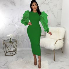 Sexy Fashion Solid Color Slim Dress Chic Green Bodycon Evening Dress, Green Knee-length Bodycon Dress For Party, Flirty Green Bodycon Evening Dress, Flirty Long Sleeve Midi Dress For Club, Green Midi Dress For Party Season, Green Long Sleeve Midi Dress For Party, Green Long Sleeve Bodycon Dress For Party, Green Long Sleeve Bodycon Party Dress, Green Maxi Dress For Night Out In Fall