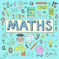 the word maths surrounded by school supplies and symbols royalty - art iste stock photo