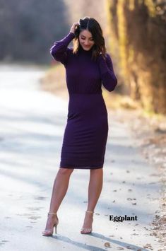 High Neck Long Sleeve Dress For Fall, Stretch Long Sleeve Dress For Fall, Fall Long Sleeve High Neck Dress, Winter High Neck Stretch Long Sleeve Dress, Winter Knee-length Stretch Long Sleeve Dress, Winter Stretch Knee-length Long Sleeve Dress, Winter Workwear Long Sleeve Stretch Dress, Stretch Knee-length Long Sleeve Dress For Fall, Winter Dresses With Back Zipper And Stretch