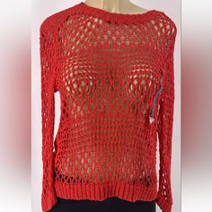 New Christian Siriano Runway Style Womens Red Loose Knit Sweater Sz S Retail $98 Red Textured Knit Sweater For Layering, Red Knitted Long Sleeve Tops, Red Open Knit Top For Fall, Red Knitted Casual Tops, Red Stretch Sweater For Layering, Red Knit Top For Fall, Red Fine Knit Sweater For Layering, Casual Red Fine Knit Top, Red Fine Knit Sweater