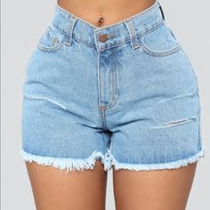 Medium No Stretch Jean Shorts, Never Worn Denim Style Casual, Fashion Nova Shorts, Summer Shorts Denim, Ripped Denim Shorts, Summer Denim, Frayed Denim, Ladies Clothing, Fashion Nova Jeans, Day In The Life