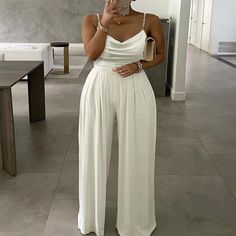 Lasaky - Streamline Jumpsuit Jumpsuit Fashion Elegant, Thermo Leggings, Solid Jumpsuit, Solid Color Jumpsuits, Off Shoulder Jumpsuit, Summer Playsuit, One Shoulder Jumpsuit, Jumpsuit Dressy, Floral Sleeveless Top