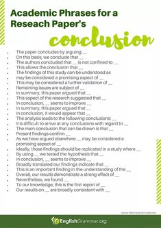 a green and white poster with the words,'academic phrases for a research paper '