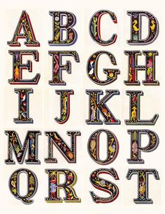 an old english alphabet is shown with letters and numbers in the style of medieval art