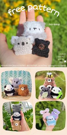 crochet patterns for small stuffed animals are featured in this page, with the text free pattern