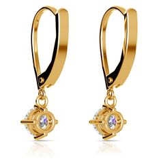 pair of gold tone hoop earrings with crystal stones on each side and an arrow charm